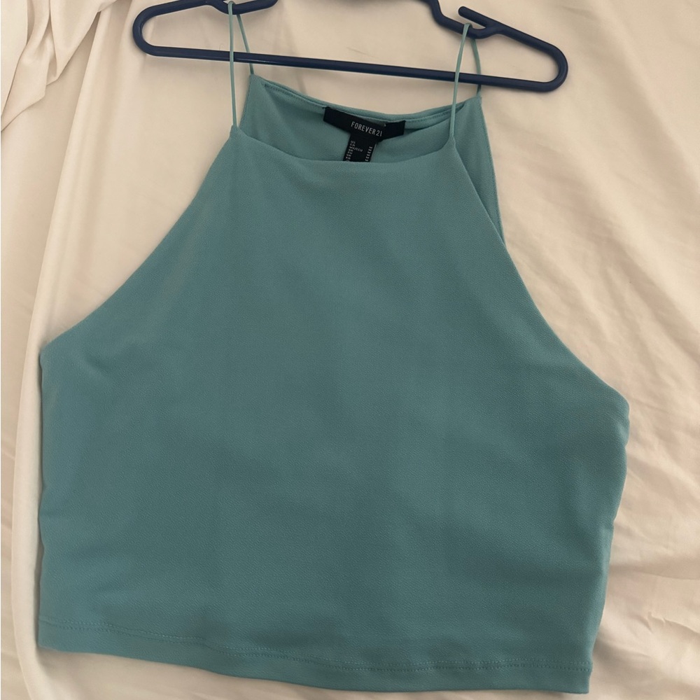 Forever 21 Green Fitted Crop Tank Top